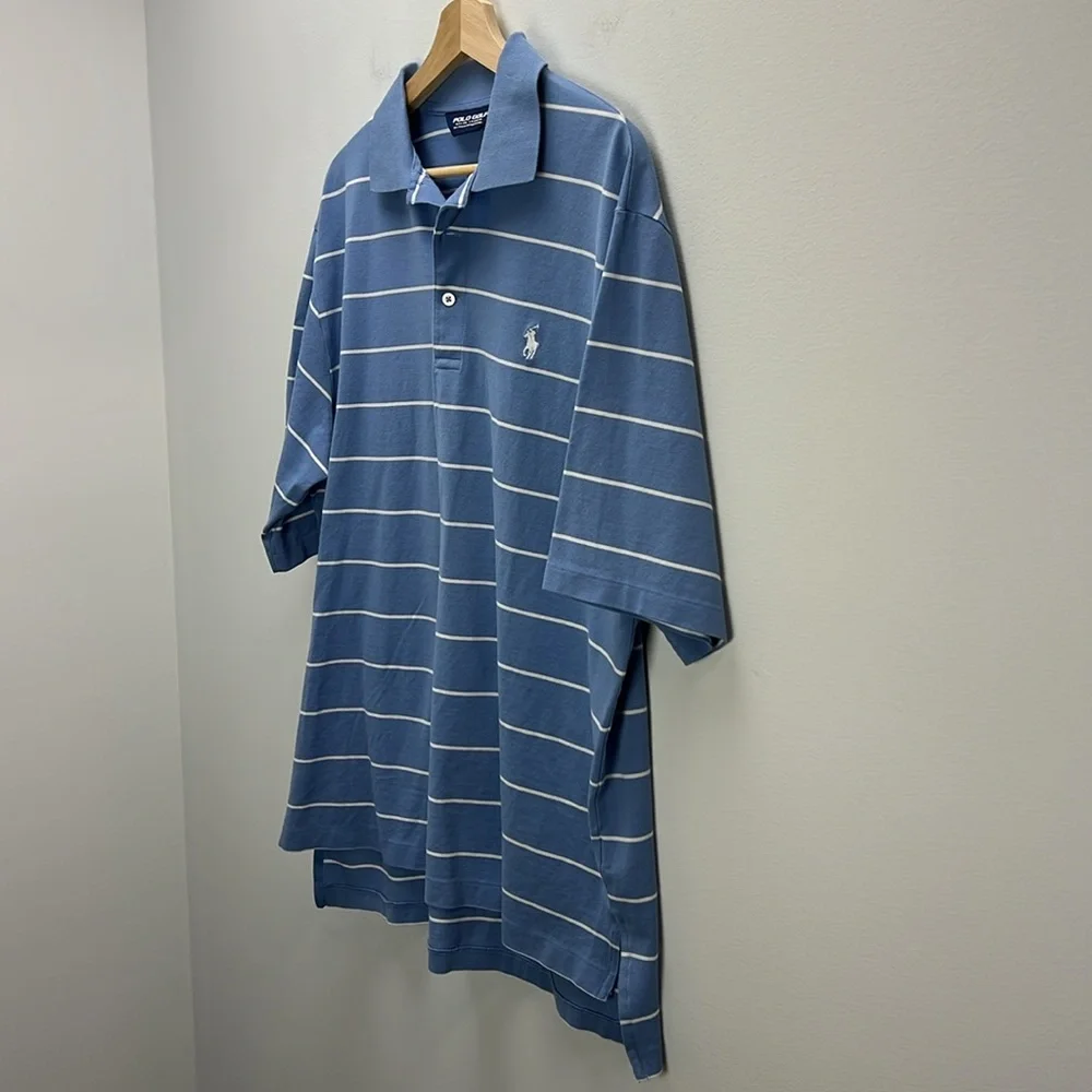 Ralph Lauren Polo Golf Shirt Blue White Stripe Pima Cotton Mens Large Preppy